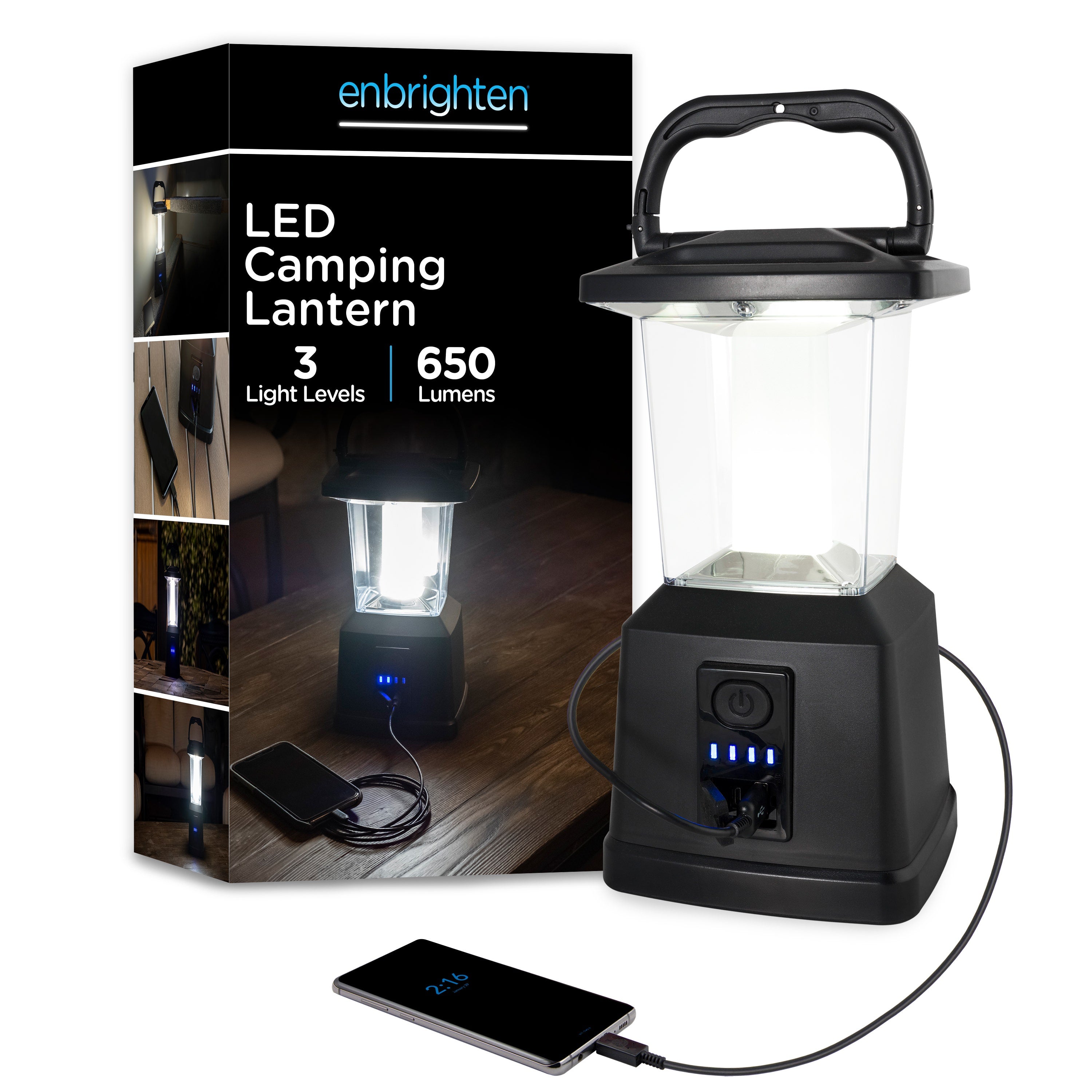 Enbrighten USB Charging LED Lantern, Black