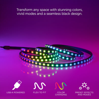 Enbrighten Color-Changing LED Stealth Tape Light Strip 12ft., Black
