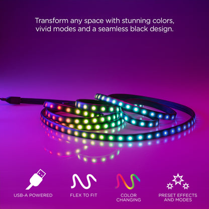 Enbrighten Color-Changing LED Stealth Tape Light Strip 12ft., Black