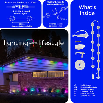 Enbrighten VIBE WiFi Eternity Eave Lights Extension Light Strand, 16.5ft. White