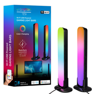 Enbrighten VIBE WiFi USB-Powered LED Color-Changing Gaming Light Bars, 2 Pack, Black