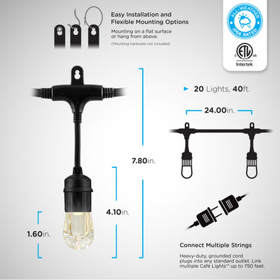 Enbrighten Seasons Color-Changing Classic LED Cafe Lights, 20 Bulbs, 40ft. Black Cord
