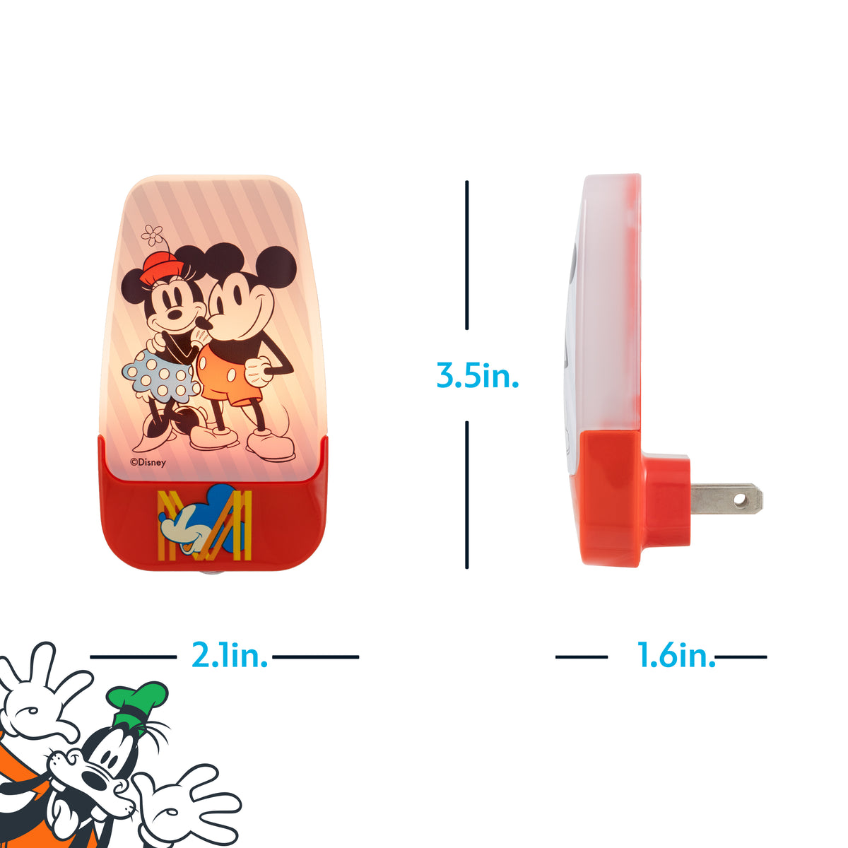Disney Mickey & Minnie Light Sensing LED Night Light, Red