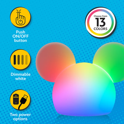 Disney Mickey Mouse Color-Changing Tabletop LED Night Light, White
