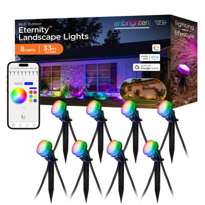 Enbrighten VIBE WiFi Color-Changing Eternity Landscape Lights, 8 Lights, 33ft. Black Cord