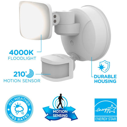 Enbrighten VIBE Outdoor Single-Head Motion-Sensing WiFi LED Security Light, White