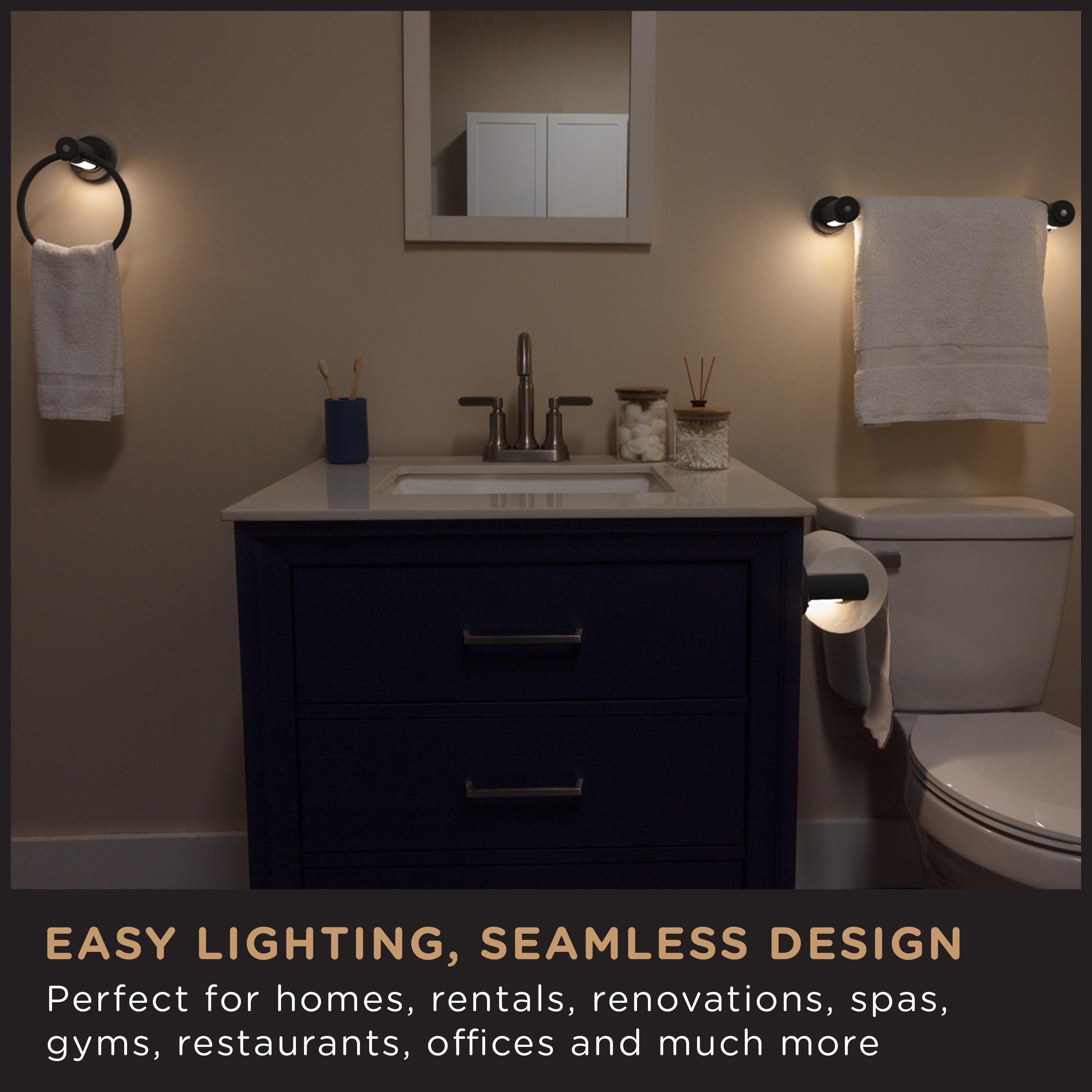 Enbrighten LED Motion Sensing Towel Ring Light, Matte Black