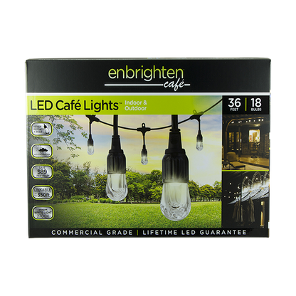 Enbrighten Classic LED Cafe Lights, 36ft. Black Cord