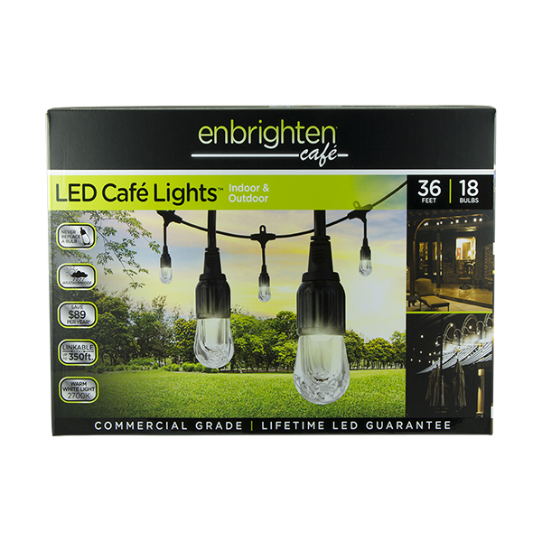 Enbrighten Classic LED Cafe Lights, 36ft. Black Cord