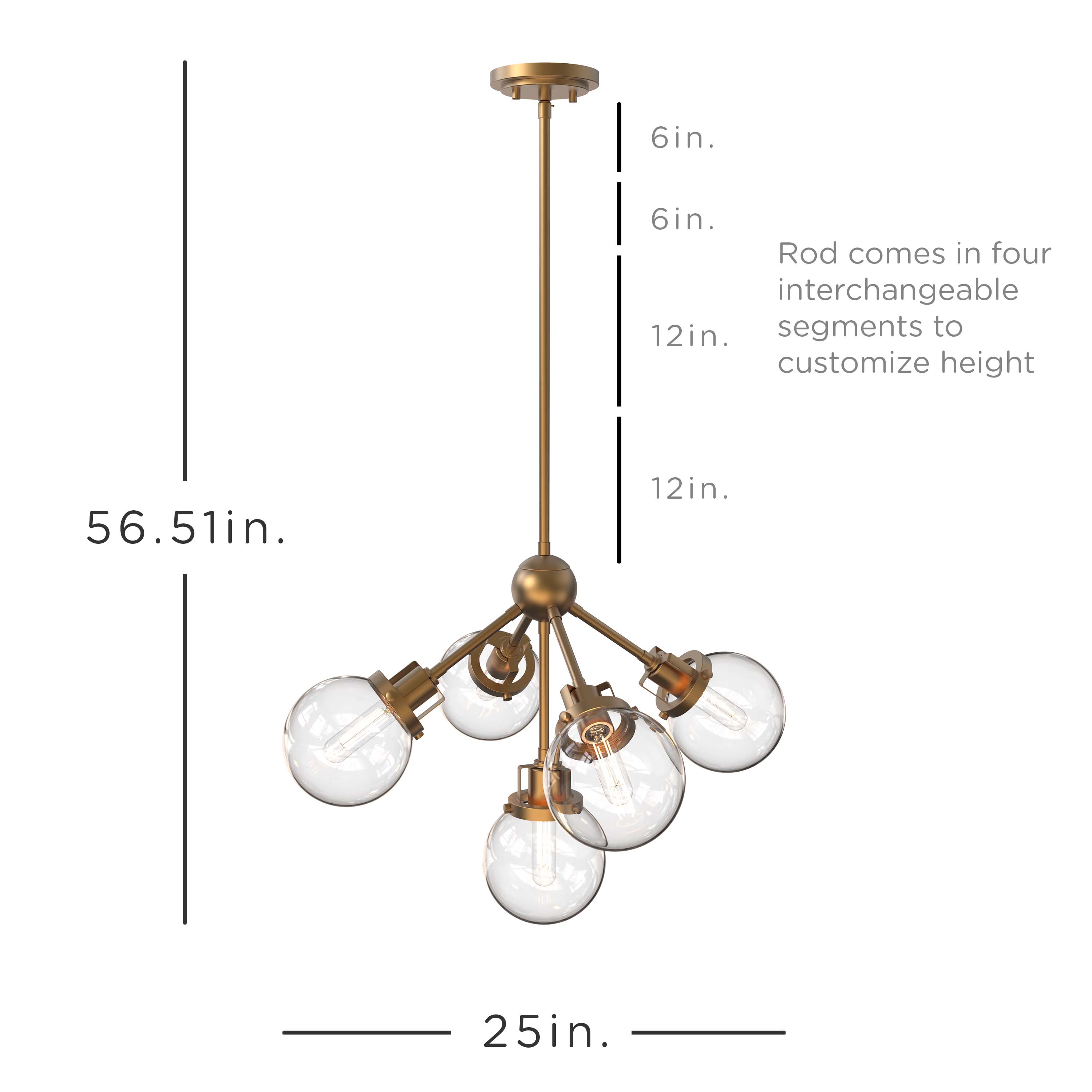 Enbrighten 5-Head Chandelier with LED Vintage Bulbs, Gold