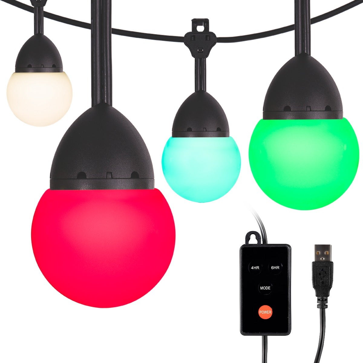Enbrighten Bistro USB-Powered Color Changing LED Cafe Lights, 12 Bulbs, 12ft. Black Cord