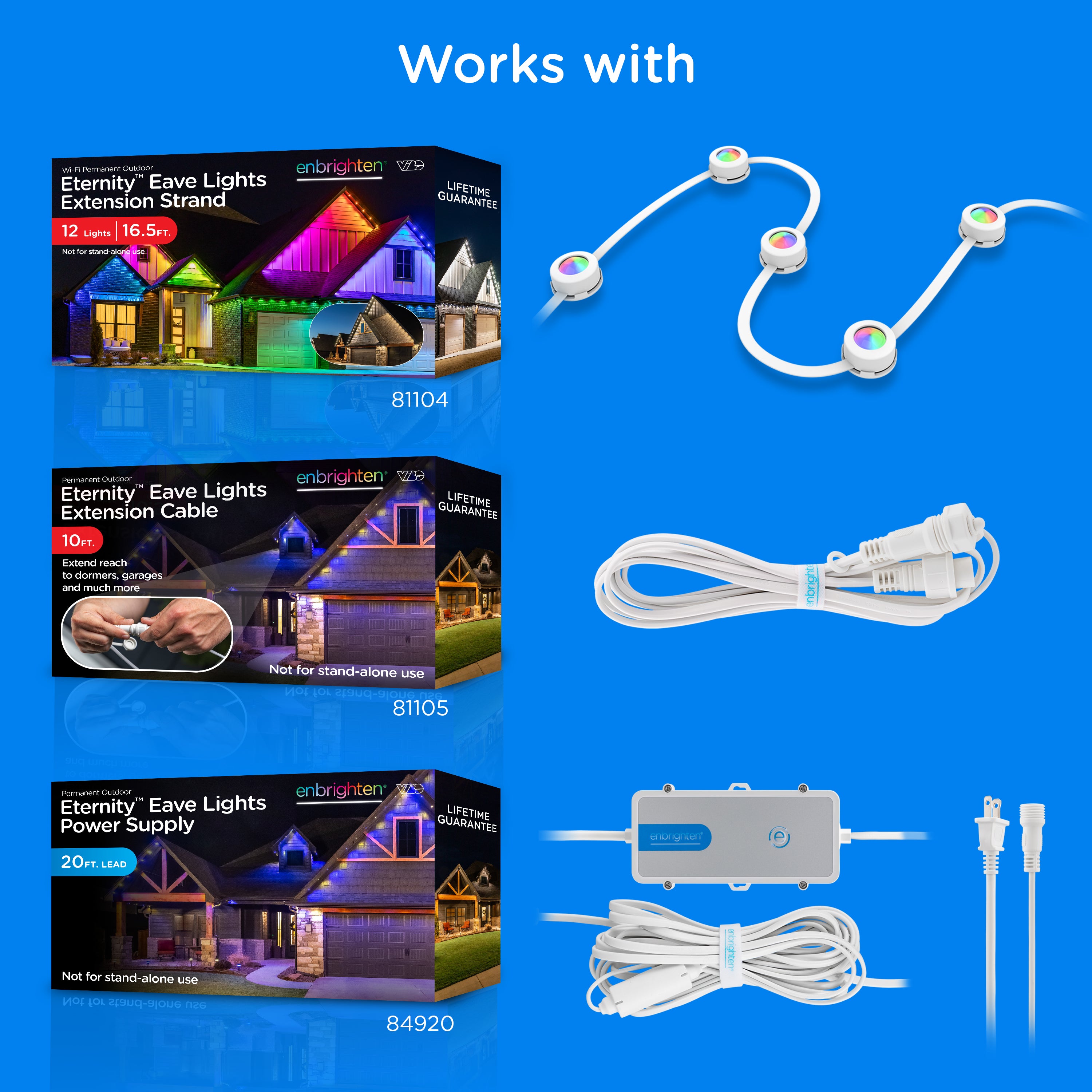 Enbrighten VIBE WiFi Color-Changing Permanent Outdoor Eternity Eave Lights, 72 Lights, 100ft. White Cord