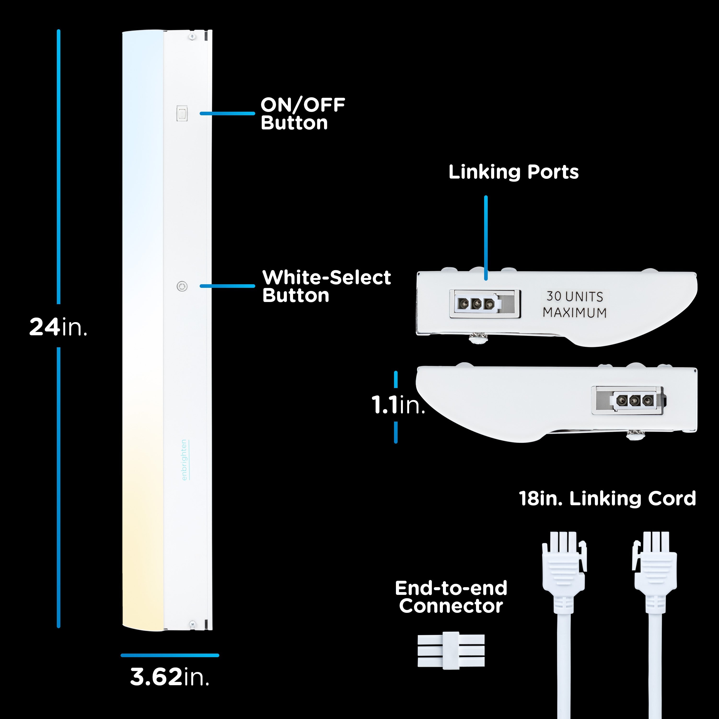 Enbrighten 24in. Hard Wire LED Light Bar, White