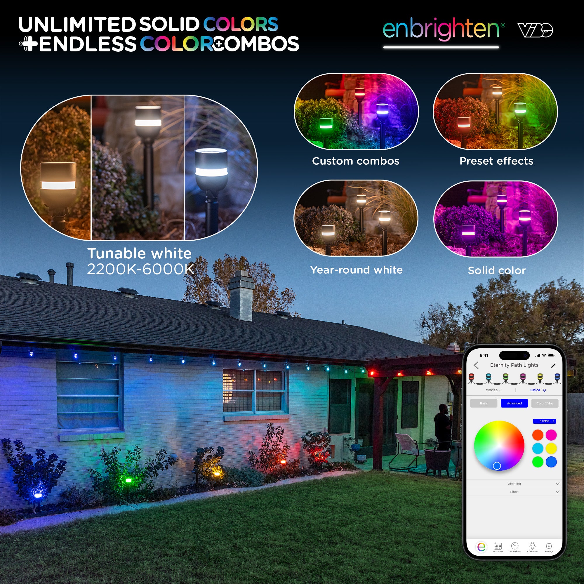 Enbrighten VIBE WiFi Color-Changing Eternity Landscape Path Lights, 4 Lights, 23ft.
