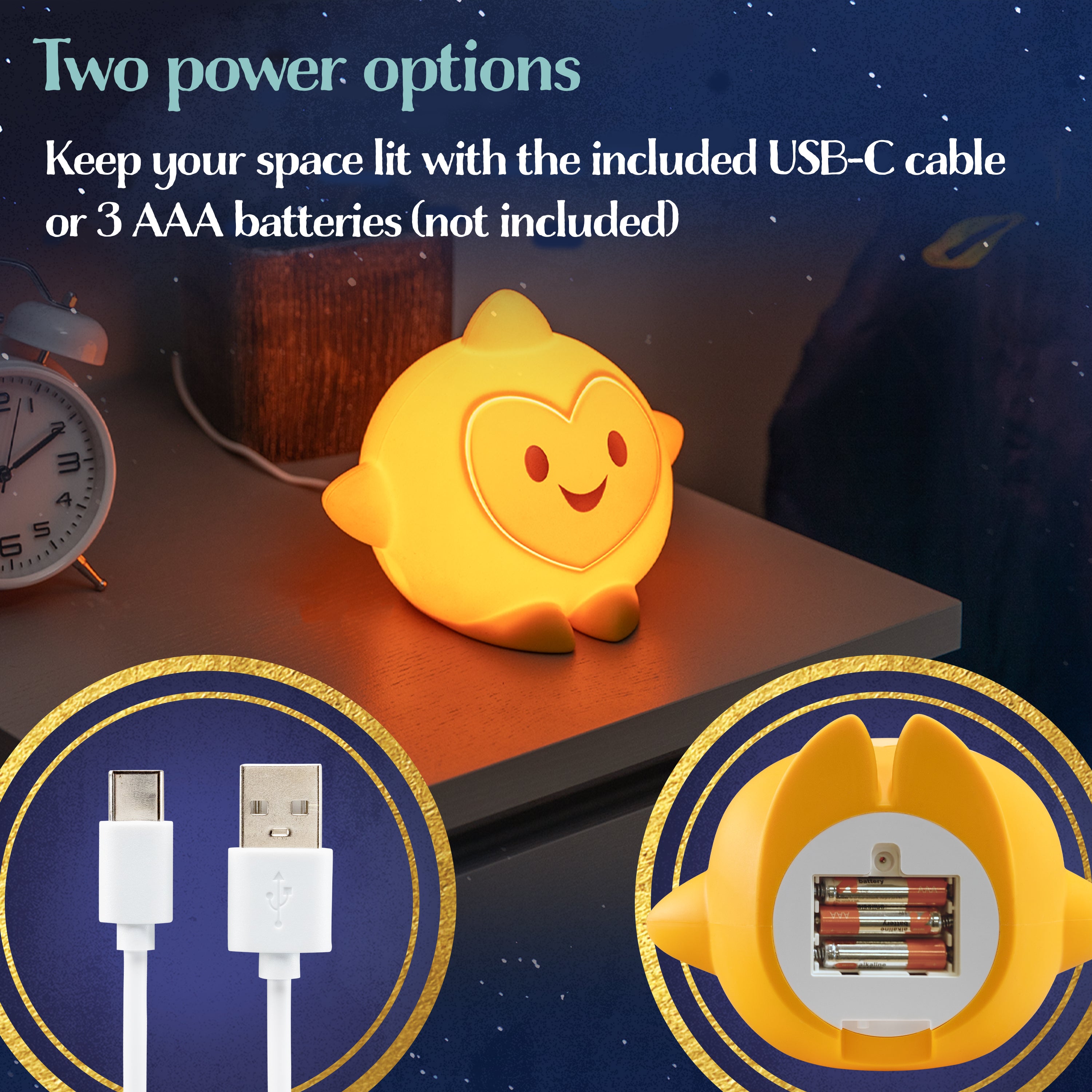 Disney WISH Star Squishy Dimmable Tabletop LED Night Light, Yellow