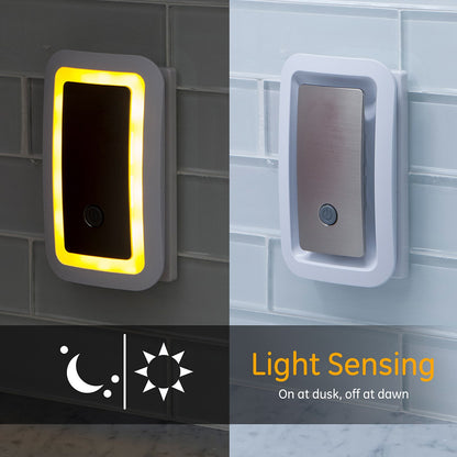 GE Enbrighten Warm Amber SleepLite Light Sensing LED Night Light, Brushed Nickel