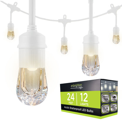 Enbrighten Classic LED Cafe Lights, 12 Bulbs, 24ft. White Cord