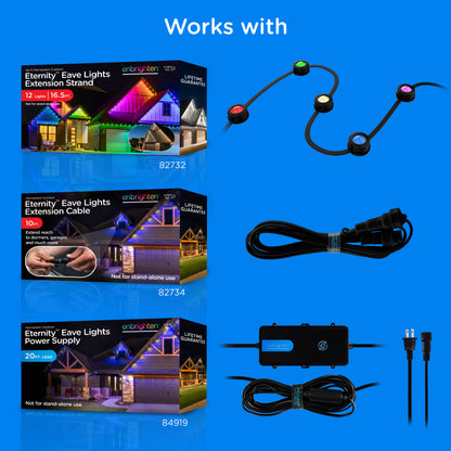 Enbrighten VIBE WiFi Color-Changing Permanent Outdoor Eternity Eave Lights, 36 Lights, 50ft. Black Cord