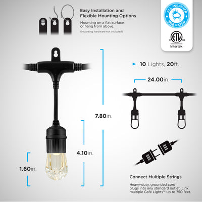 Enbrighten Seasons Color-Changing Classic LED Cafe Lights, 10 Bulbs, 20ft. Black Cord