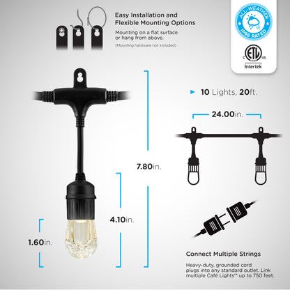 Enbrighten Seasons Color-Changing Classic LED Cafe Lights, 10 Bulbs, 20ft. Black Cord