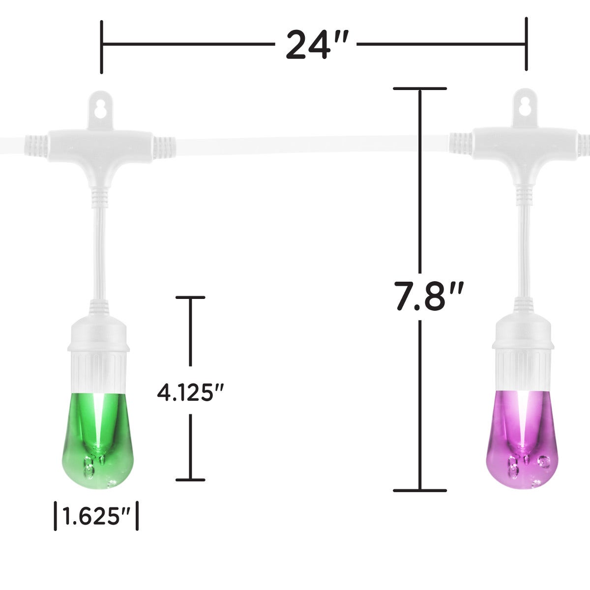 Enbrighten Seasons Color-Changing Vintage LED Cafe Lights,12 Bulbs, 24ft. White Cord