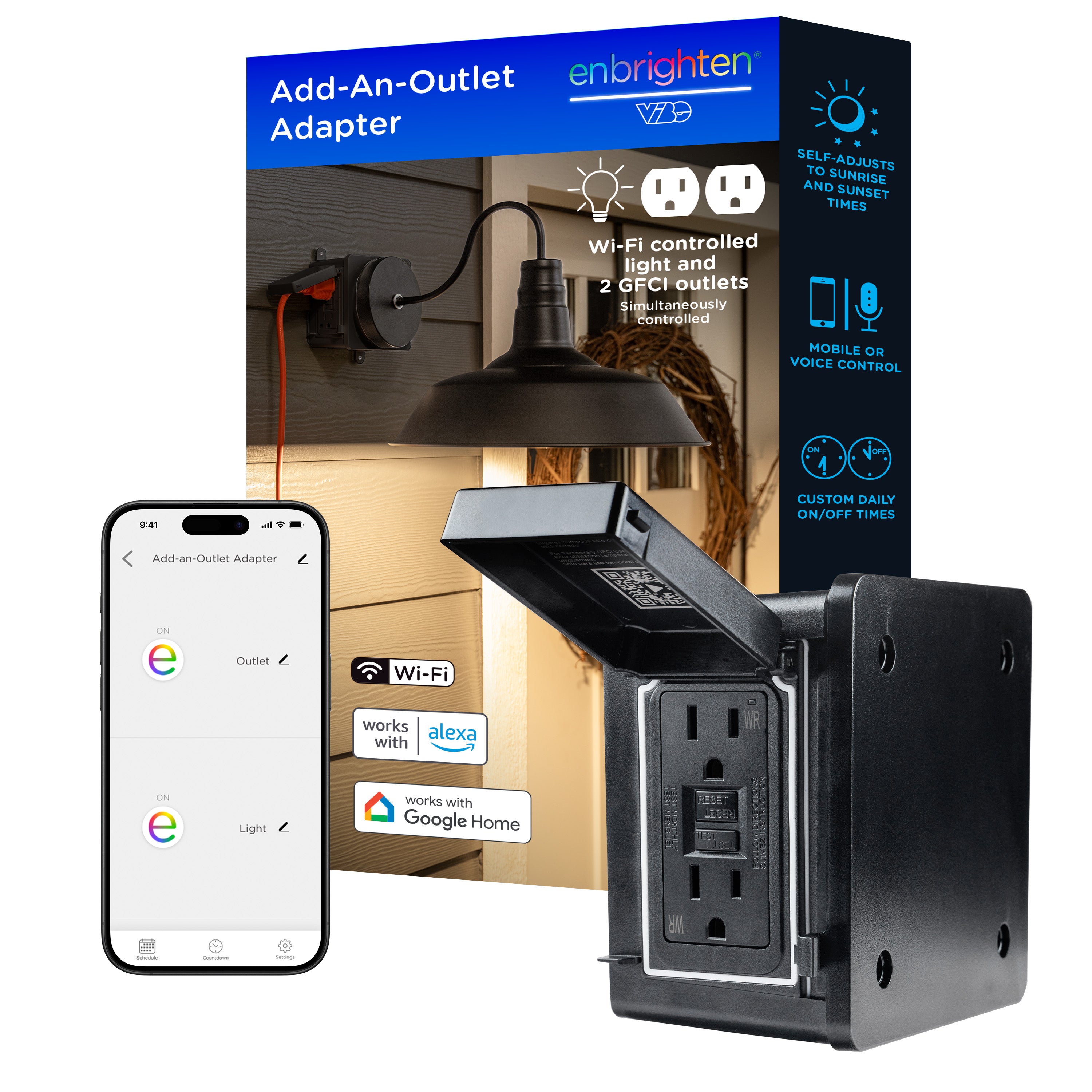 Enbrighten VIBE WiFi Add-An-Outlet Smart Adapter, Black