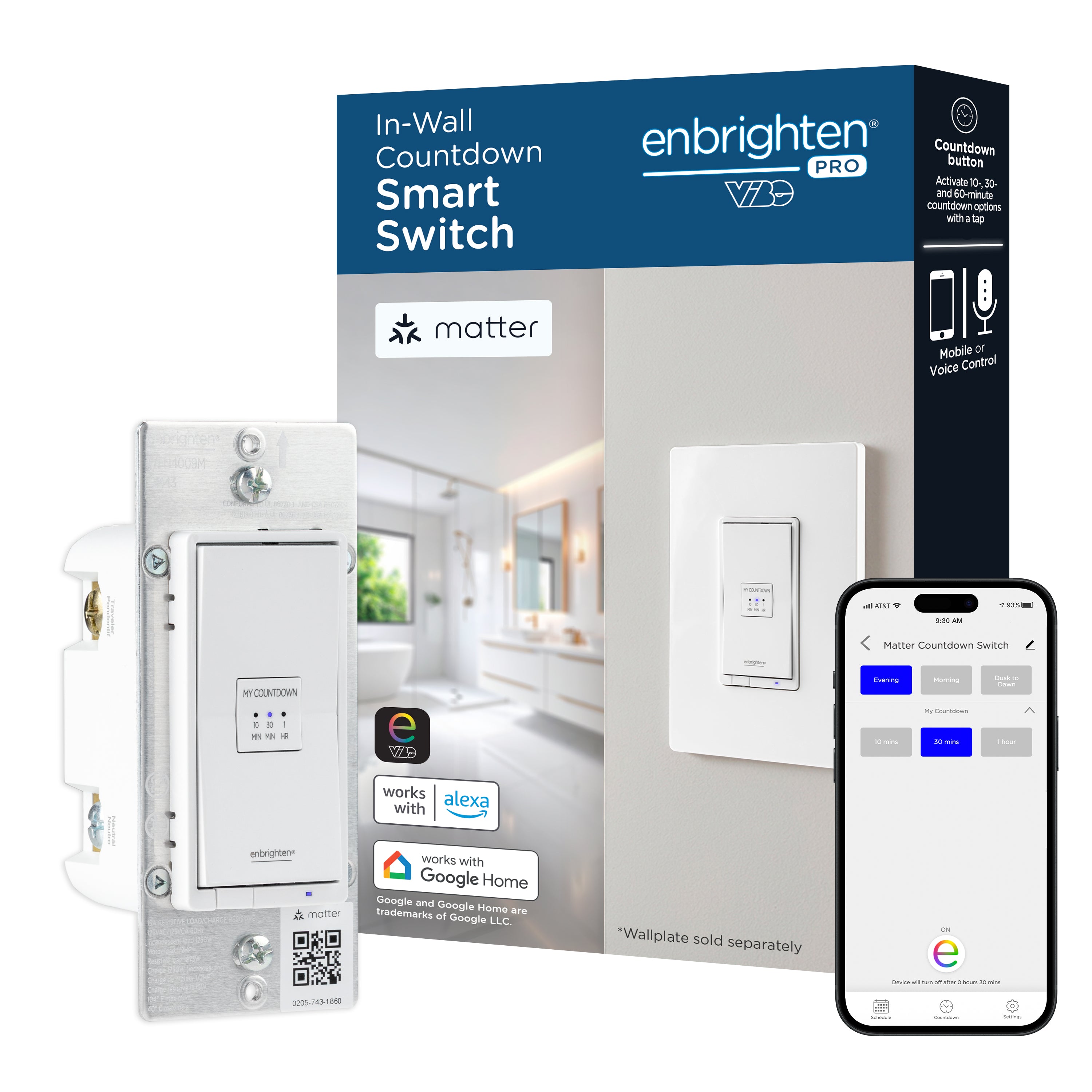 Enbrighten Pro In-Wall Wi-Fi Matter Countdown Smart Switch