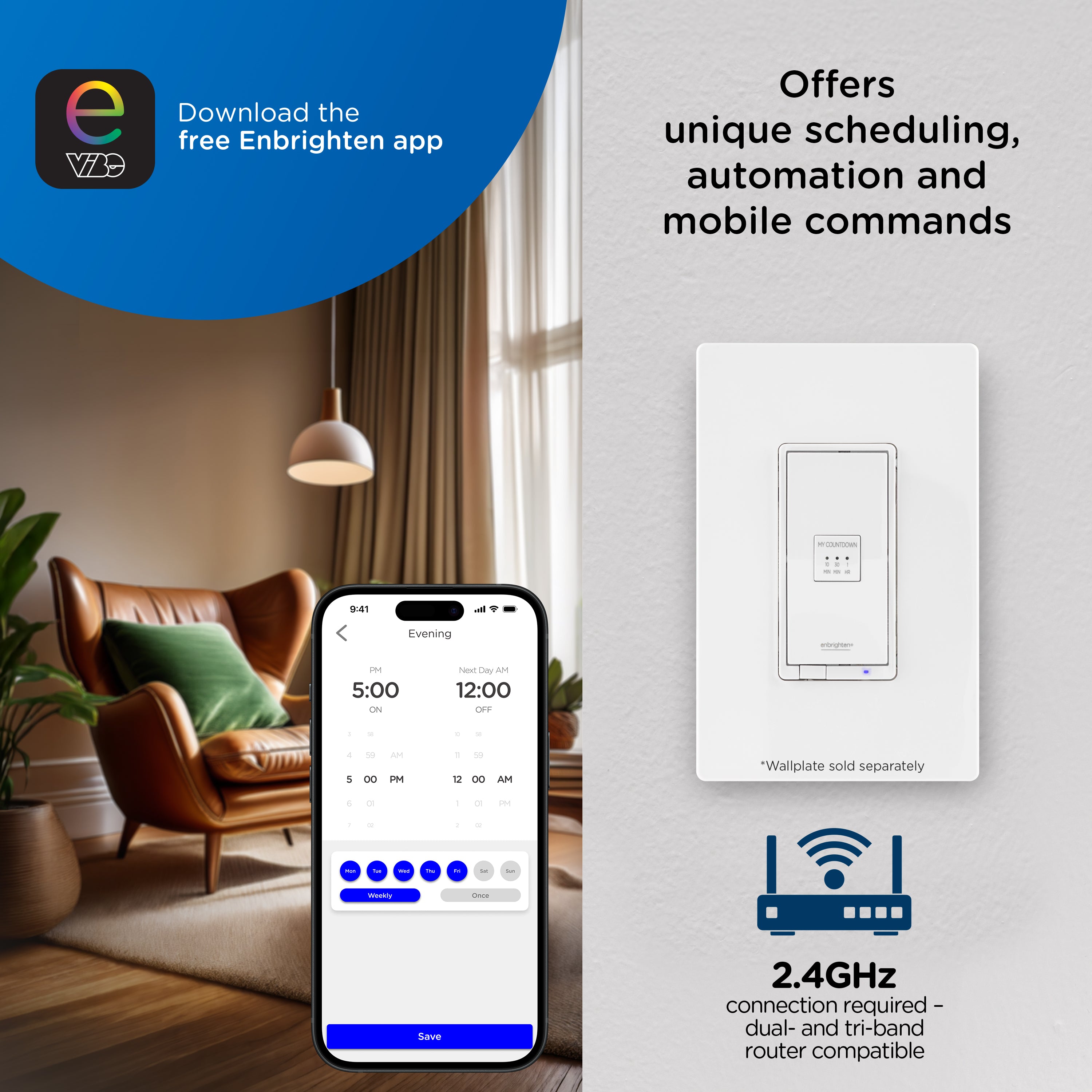 Enbrighten Pro In-Wall Wi-Fi Matter Countdown Smart Switch