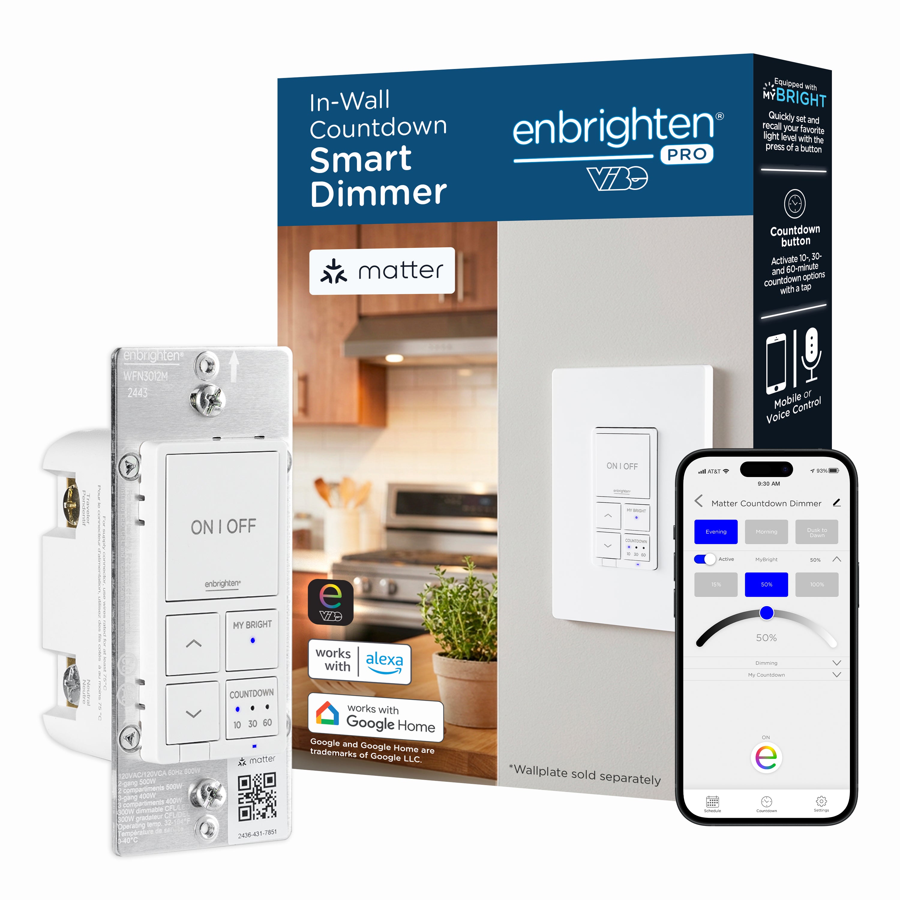 Enbrighten Pro Smart Dimmer Light Switch, Matter, Countdown & 2 MyBright