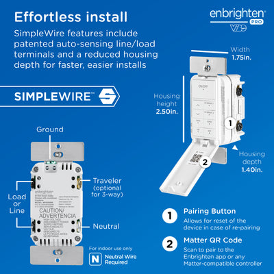 Enbrighten Pro Smart Dimmer Light Switch, Matter, Door, Countdown, MyBright