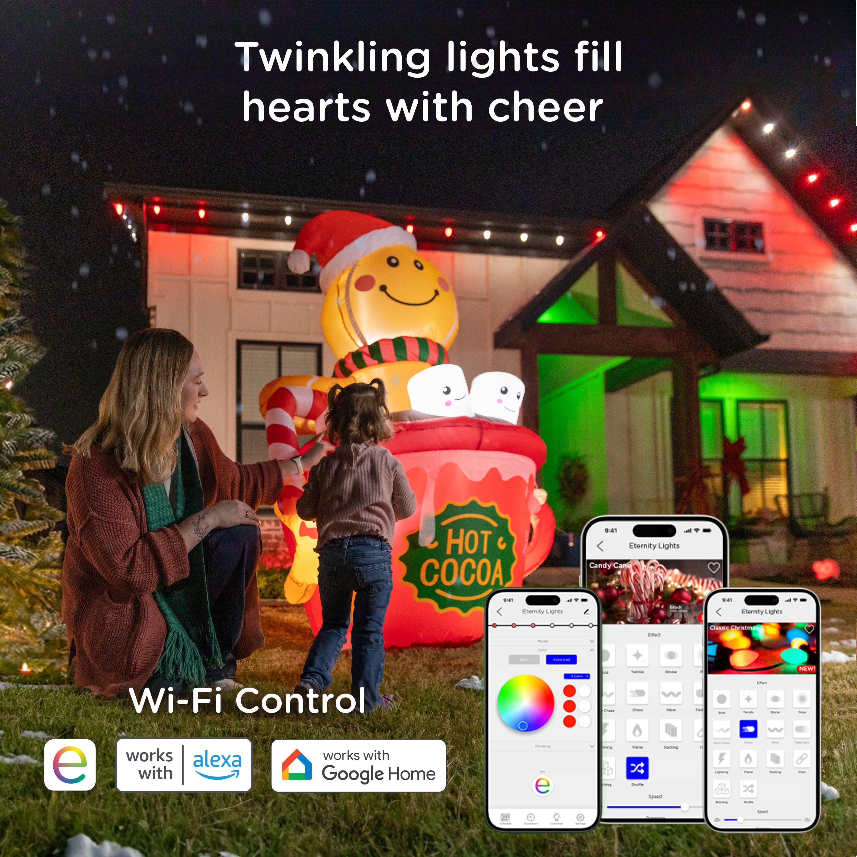Enbrighten VIBE WiFi Color-Changing Permanent Outdoor Eternity Eave Lights, 36 Lights, 50ft. Black Cord