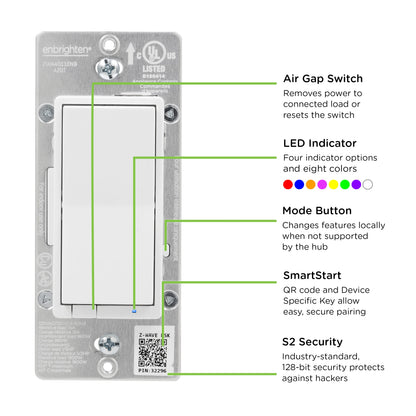 Enbrighten Z-Wave Plus In-Wall Smart Paddle Switch, 700 Series, White/Almond