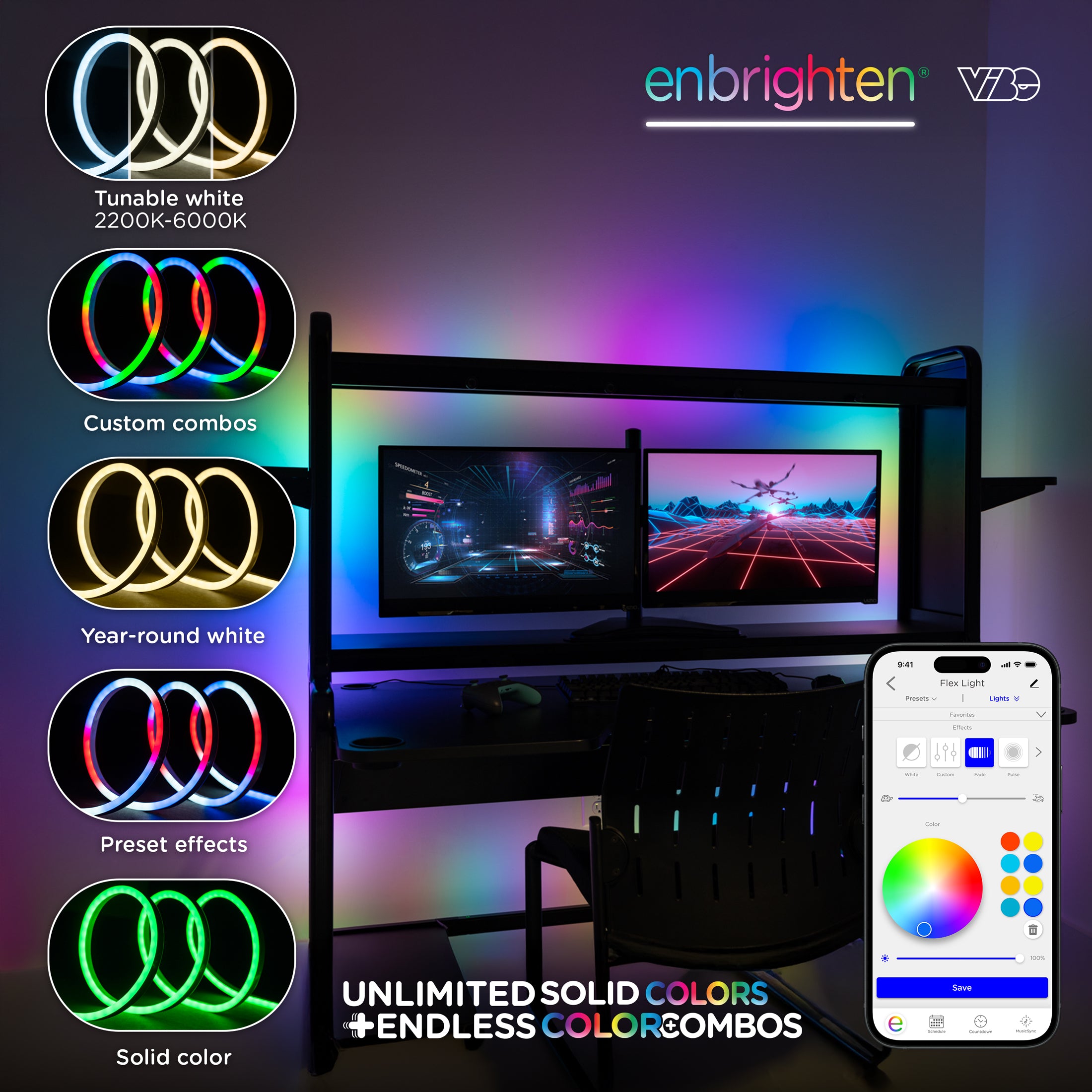 Enbrighten VIBE WiFi Spectrum Indoor Color-Changing LED Flex Light, 16ft.