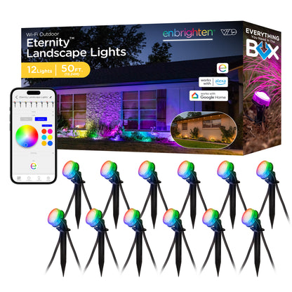 Enbrighten WiFi VIBE Color-Changing Eternity Landscape Lights, 12 Lights, 50ft. Black Cord