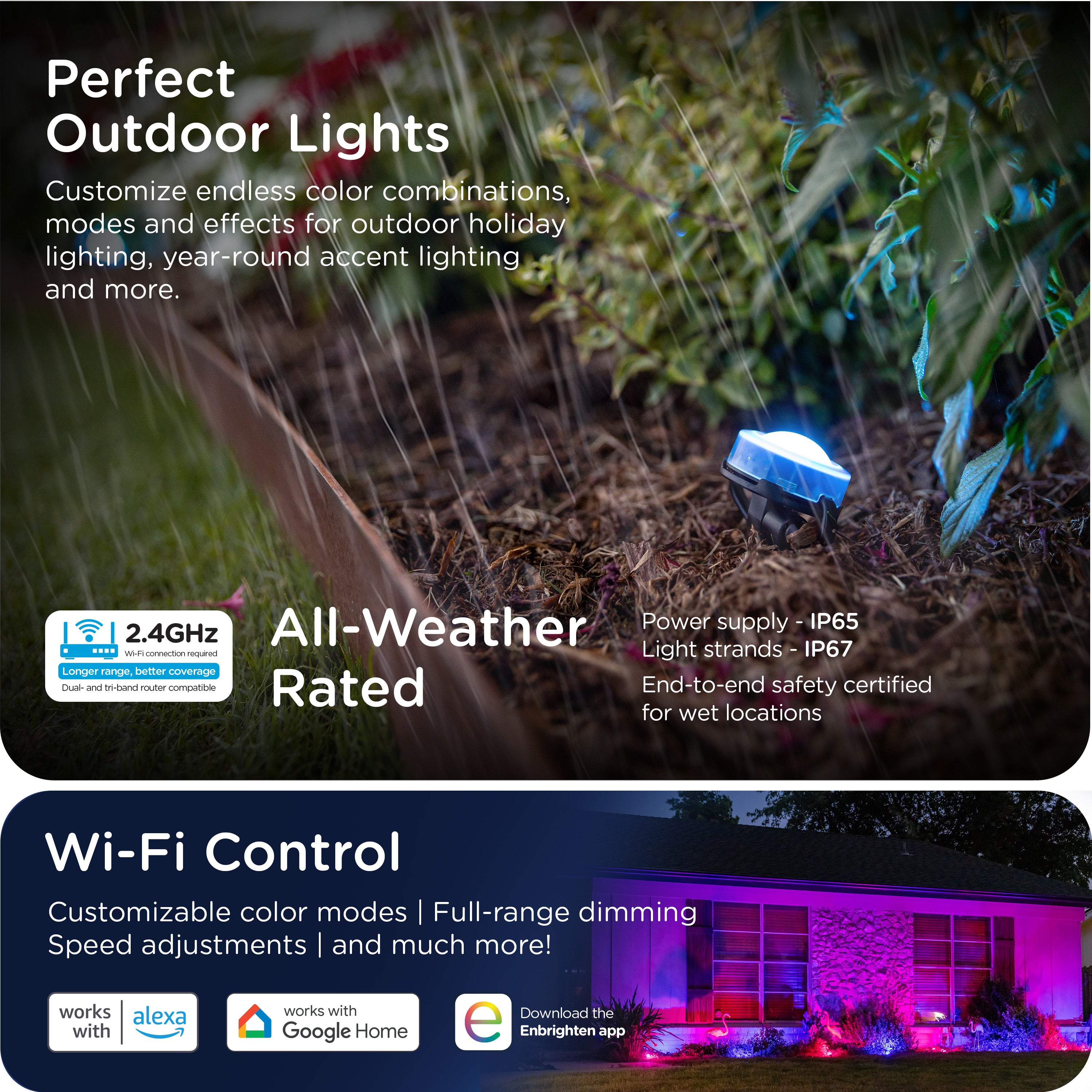 Enbrighten WiFi VIBE Color-Changing Eternity Landscape Lights, 12 Lights, 50ft. Black Cord