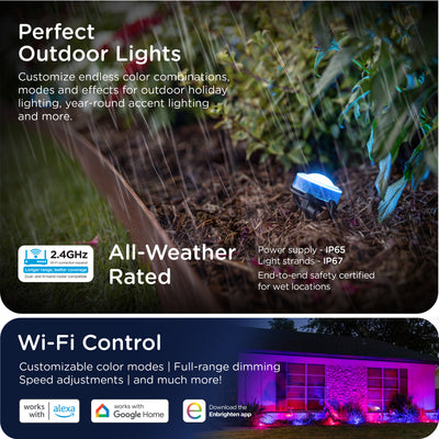 Enbrighten VIBE WiFi Color-Changing Eternity Landscape Lights, 12 Lights, 50ft. Black Cord