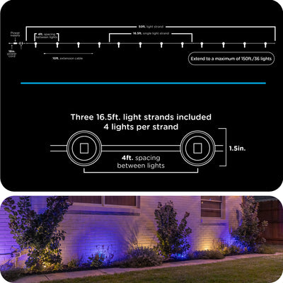 Enbrighten VIBE WiFi Color-Changing Eternity Landscape Lights, 12 Lights, 50ft. Black Cord