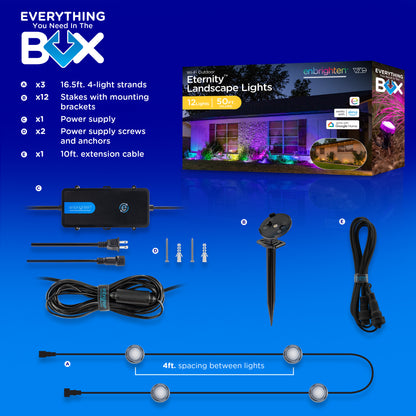 Enbrighten WiFi VIBE Color-Changing Eternity Landscape Lights, 12 Lights, 50ft. Black Cord