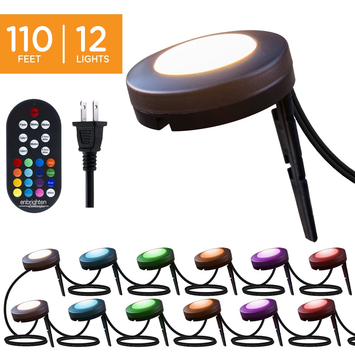 Enbrighten Seasons Color Changing LED Landscape Lights,12 Lights, 110 ft. Black Cord
