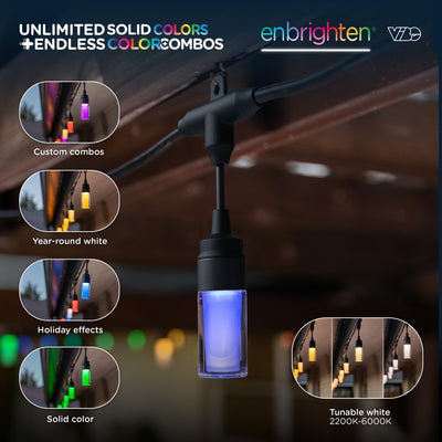 Enbrighten VIBE WiFi Modern Color-Changing LED Cafe Lights, 12 Bulbs, 24ft. Black Cord
