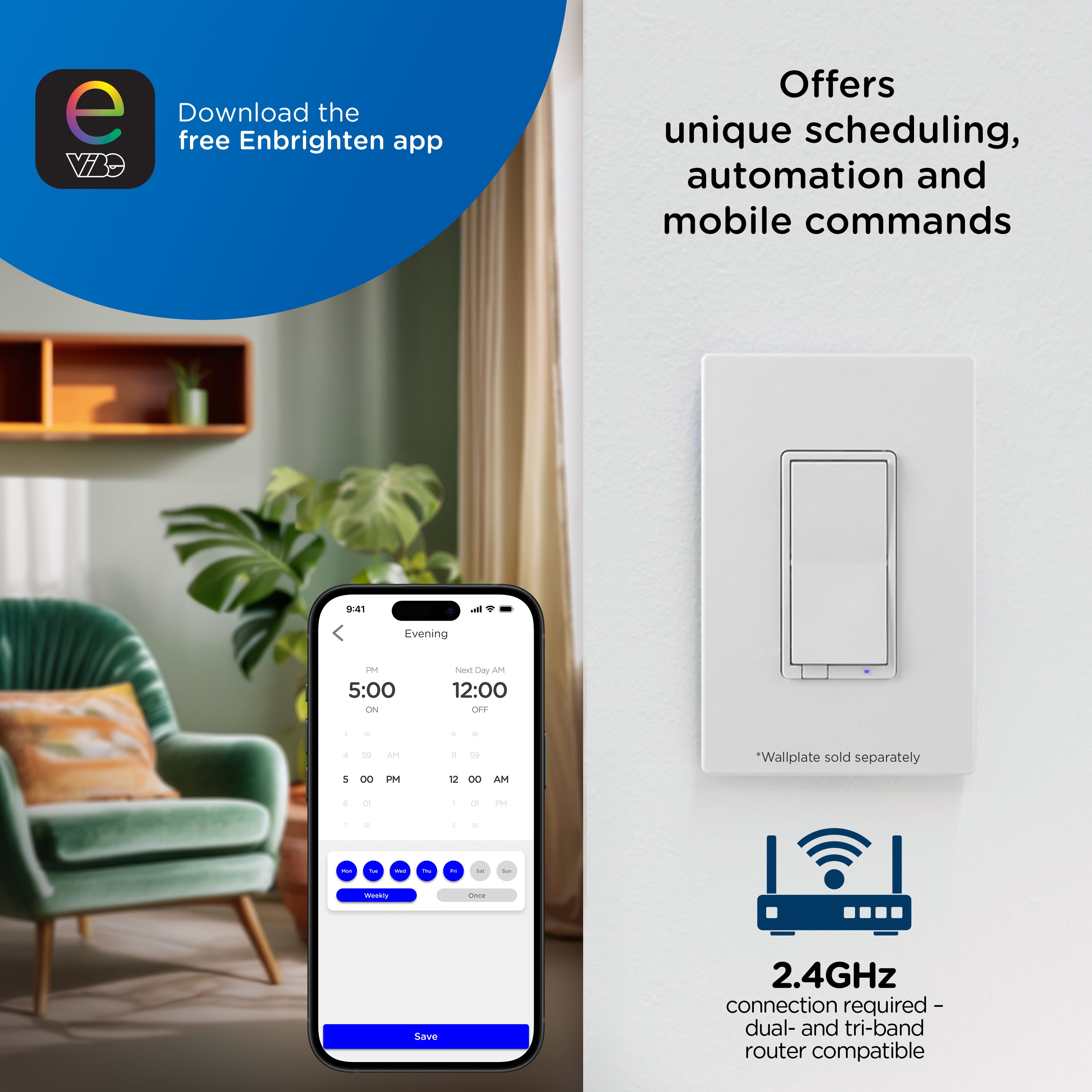 Enbrighten Smart Light Switch, Matter, Plastic Yoke, Flying Leads