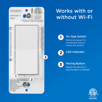 Enbrighten Smart Light Switch, Matter, Plastic Yoke, Flying Leads