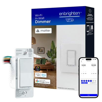 Enbrighten Smart Dimmer Light Switch, Matter, Plastic Yoke, Flying Leads