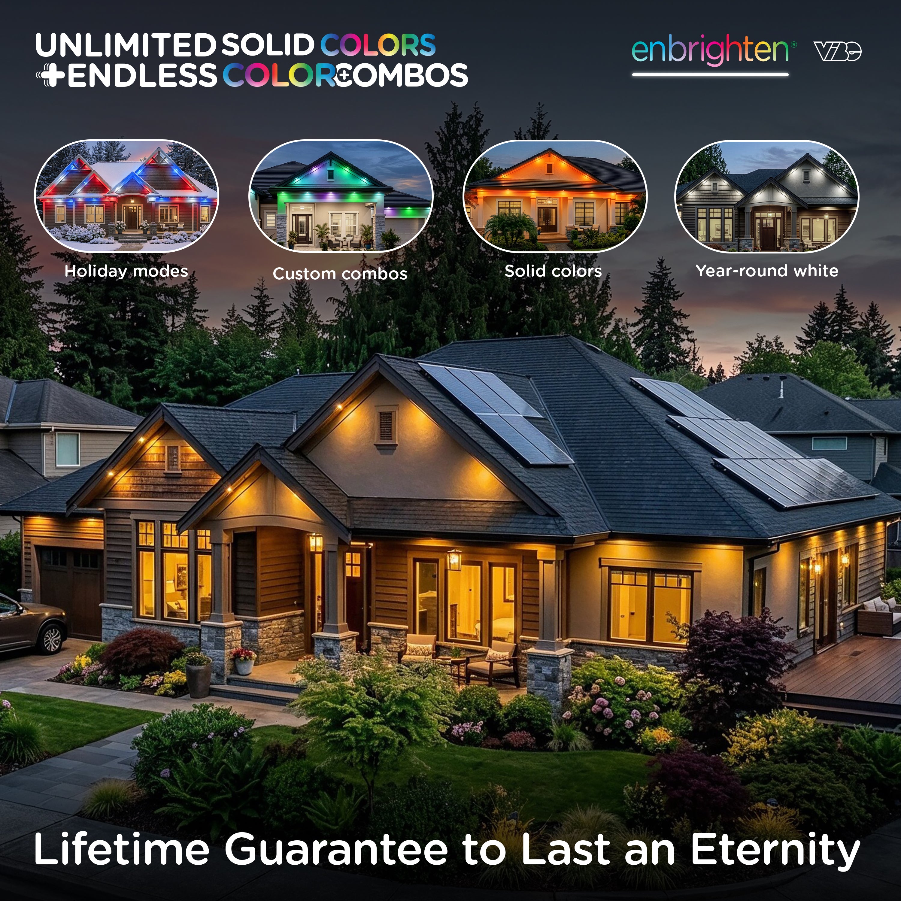 Enbrighten VIBE WiFi Color-Changing Permanent Outdoor Eternity Accent Lights, 36 Lights, 150ft. White Cord