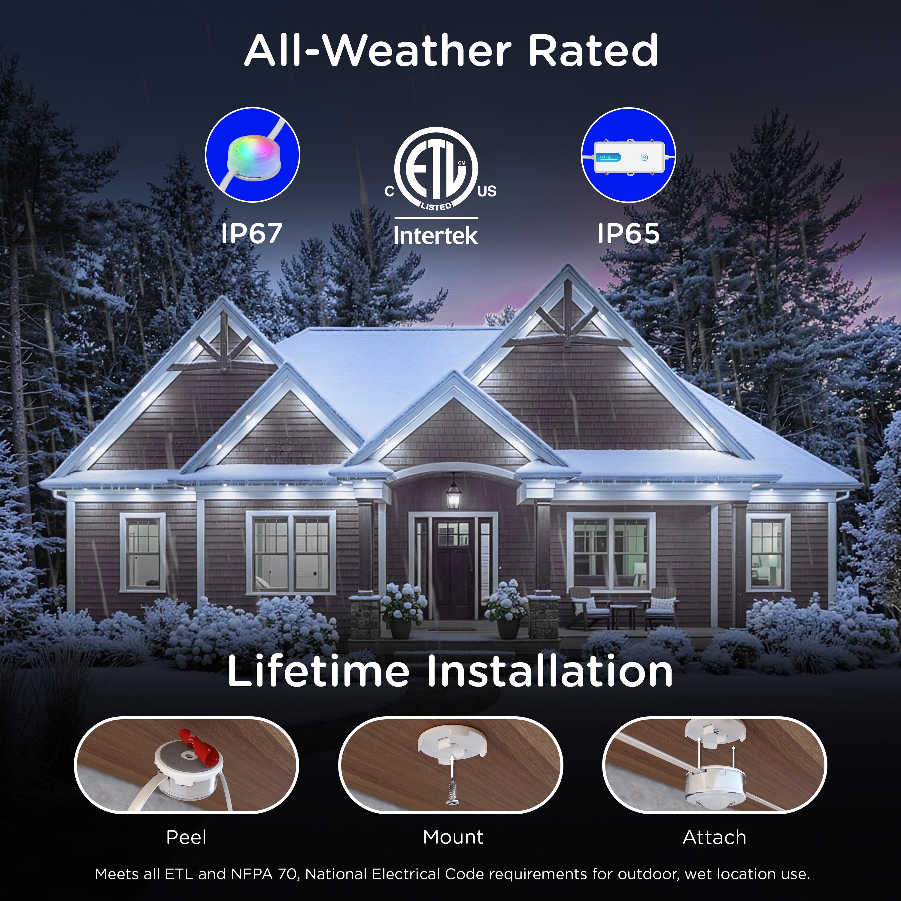 Enbrighten VIBE WiFi Color-Changing Permanent Outdoor Eternity Accent Lights, 12 Lights, 50ft. White Cord