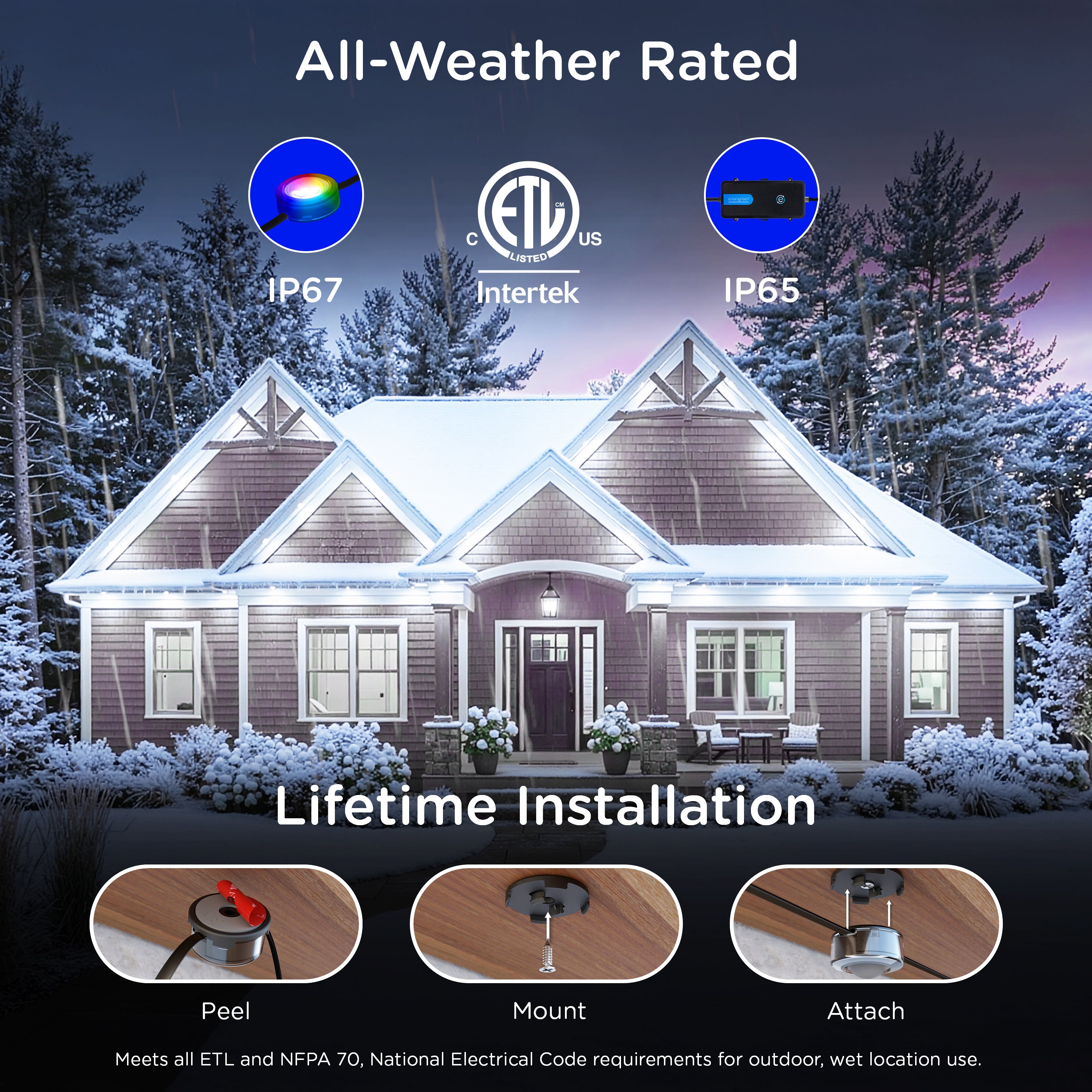 Enbrighten VIBE WiFi Color-Changing Permanent Outdoor Eternity Accent Lights, 12 Lights, 50ft. Black Cord