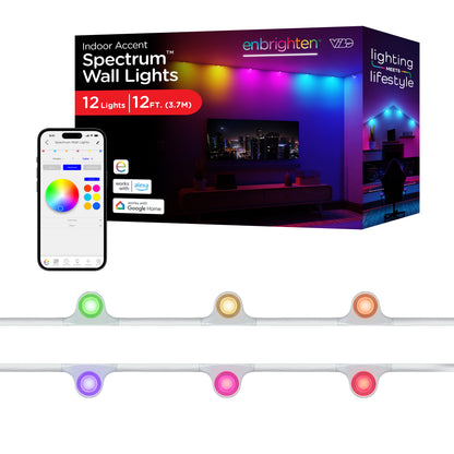 Enbrighten WiFi VIBE Spectrum Color-Changing Wall Lights 12 Lights, 12ft. White Cord