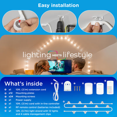 Enbrighten VIBE WiFi Spectrum Color-Changing Wall Lights 12 Lights, 12ft. White Cord