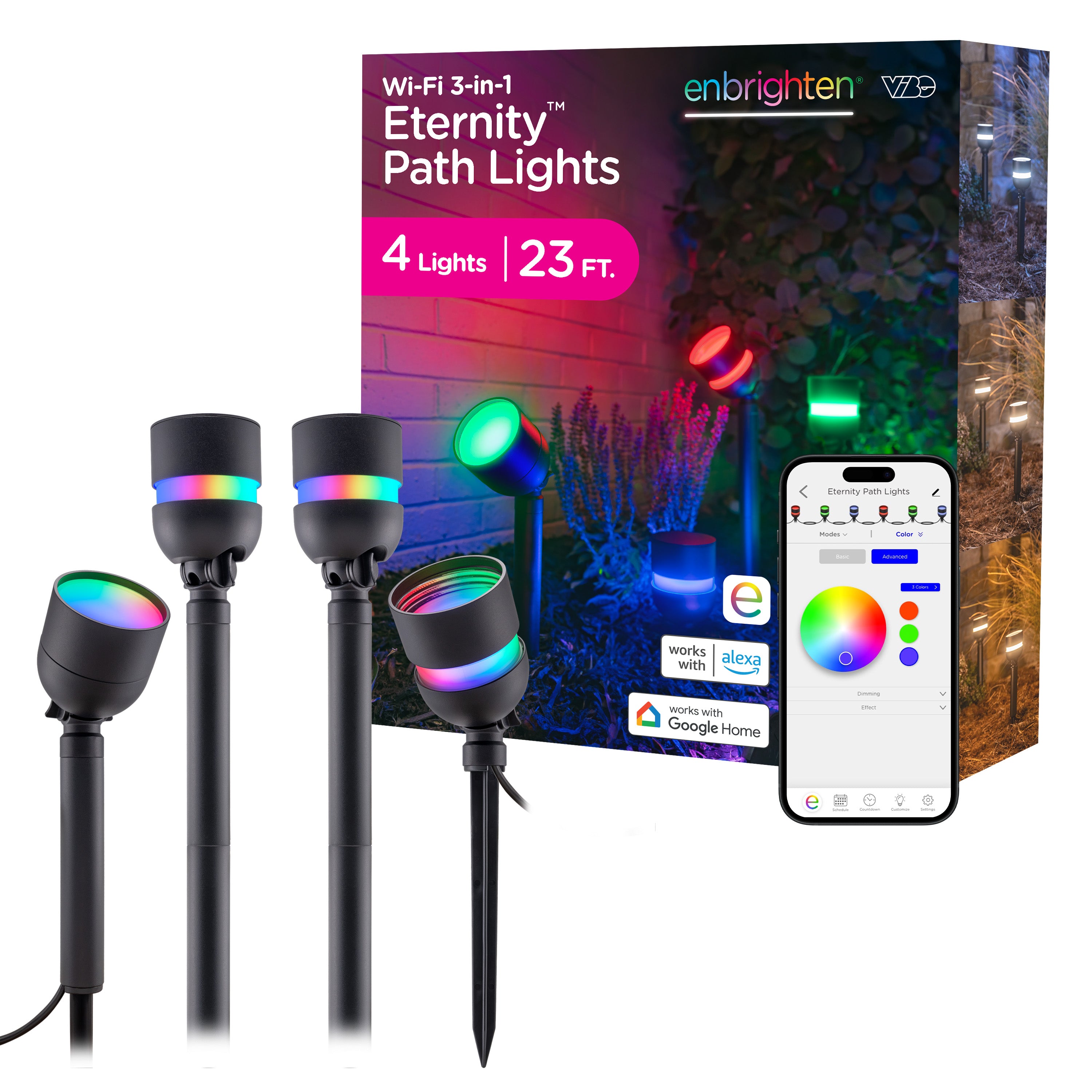 Enbrighten VIBE WiFi Color-Changing Eternity Landscape Path Lights, 4 Lights, 23ft.