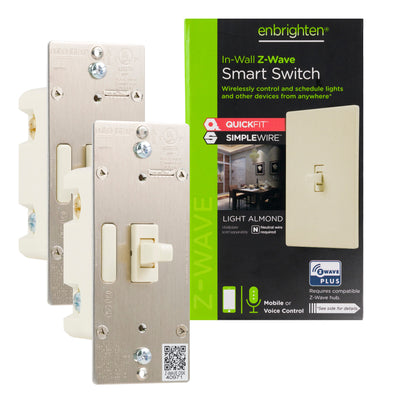 Enbrighten Z-Wave In-Wall Smart Toggle Switch with QuickFit™ and SimpleWire™, Light Almond, 2 Pack